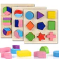 Wooden Geometric Shapes Montessori Puzzle Sorting Math Bricks Preschool Learning Educational Game Baby Toddler Toys for Children - Thumbnail 1