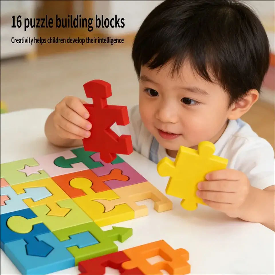 Montessori Geometric Matching Building Blocks Hand-eye Coordination Logical Thinking Training Toy Early Learning Wooden Puzzle 1