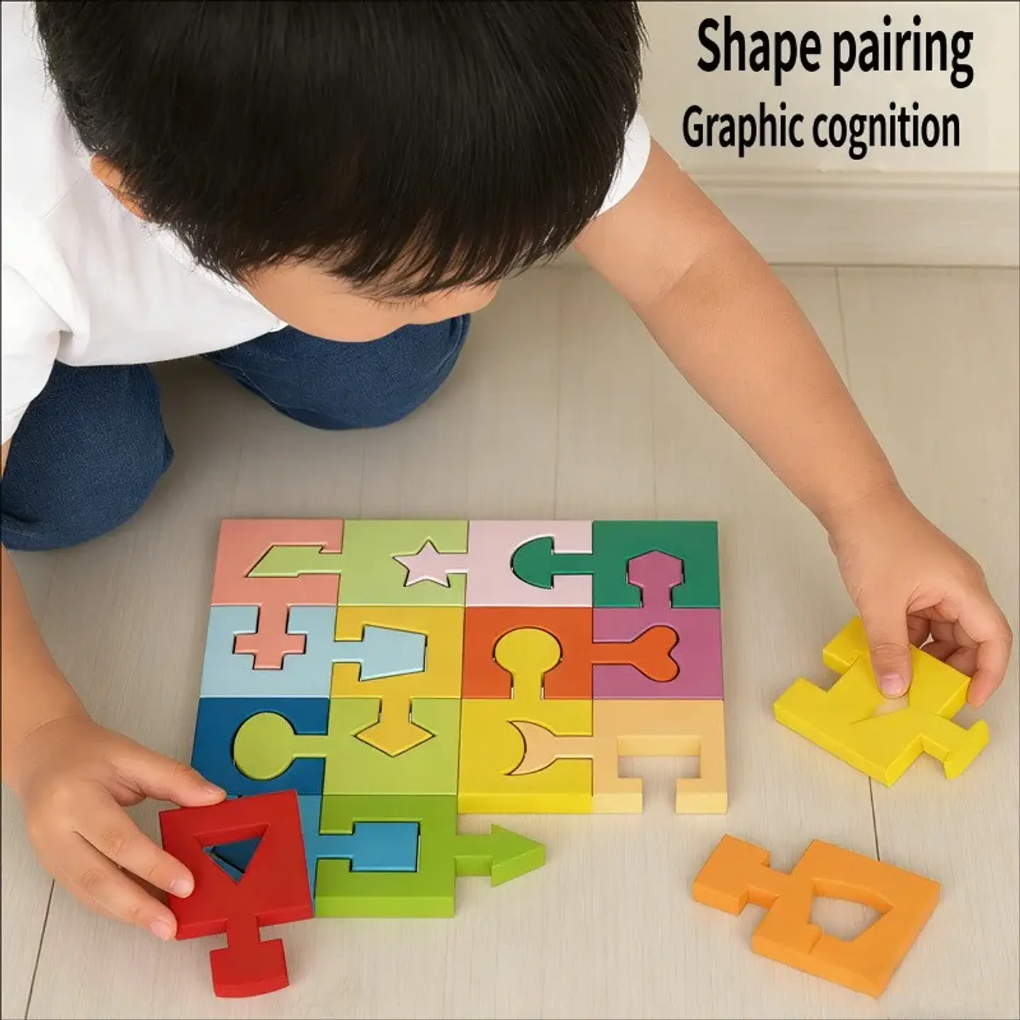 Montessori Geometric Matching Building Blocks Hand-eye Coordination Logical Thinking Training Toy Early Learning Wooden Puzzle 2
