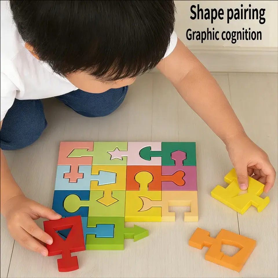 Montessori Geometric Matching Building Blocks Hand-eye Coordination Logical Thinking Training Toy Early Learning Wooden Puzzle 2