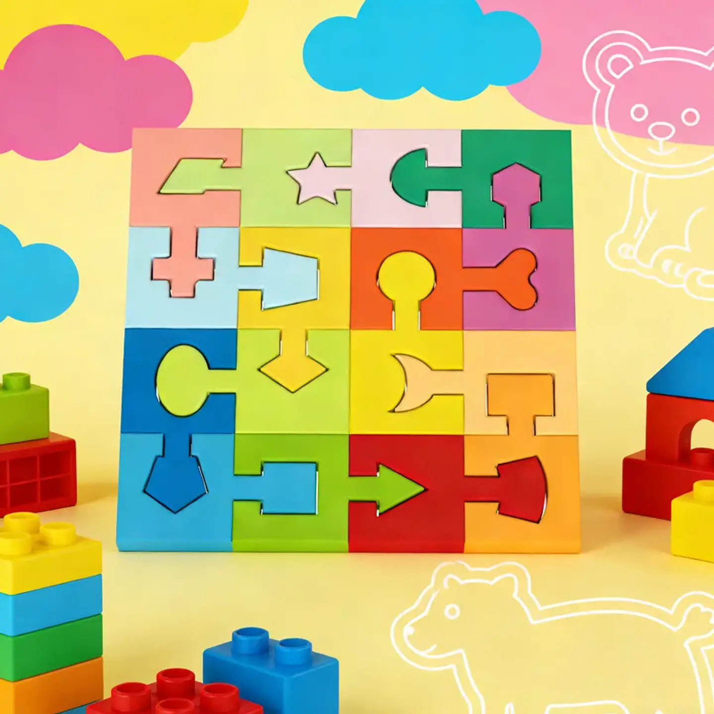 Montessori Geometric Matching Building Blocks Hand-eye Coordination Logical Thinking Training Toy Early Learning Wooden Puzzle 3