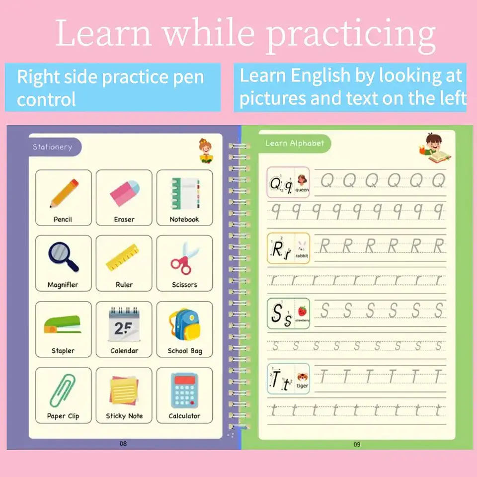 Montessori Writing Practice Book for Kids Learn Letters Numbers Calligraphy with Groove Magic Exercises Ideal Handwriting Skills 3