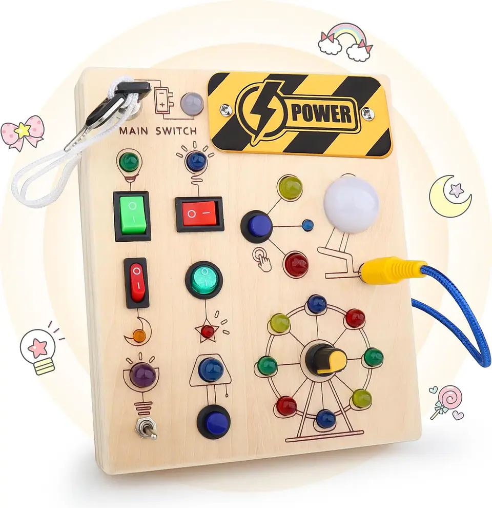 Montessori Busy Board With Switch Control Wooden Toddler Toys Sensory Travel Activities Toys For Kids Puzzle Early Learning Toys 1