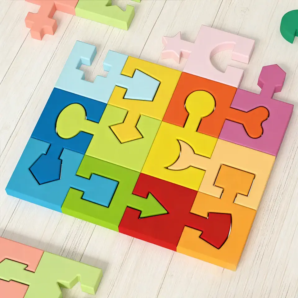 Montessori Geometric Matching Building Blocks Hand-eye Coordination Logical Thinking Training Toy Early Learning Wooden Puzzle 4