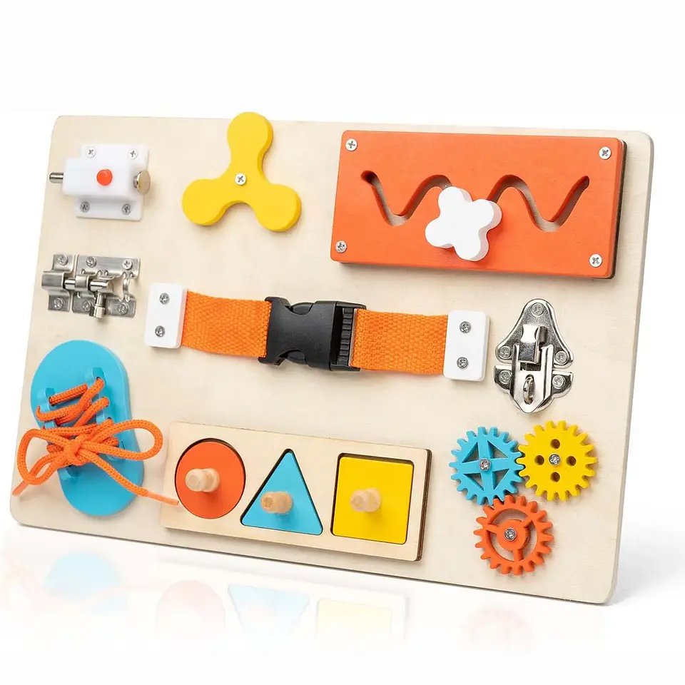 Montessori Busy Board for Toddlers Wooden Activity Sensory Board for Fine Motor Skills Travel Educational Learning  Toys for Kid 1