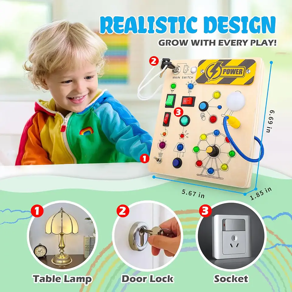 Montessori Busy Board With Switch Control Wooden Toddler Toys Sensory Travel Activities Toys For Kids Puzzle Early Learning Toys 2