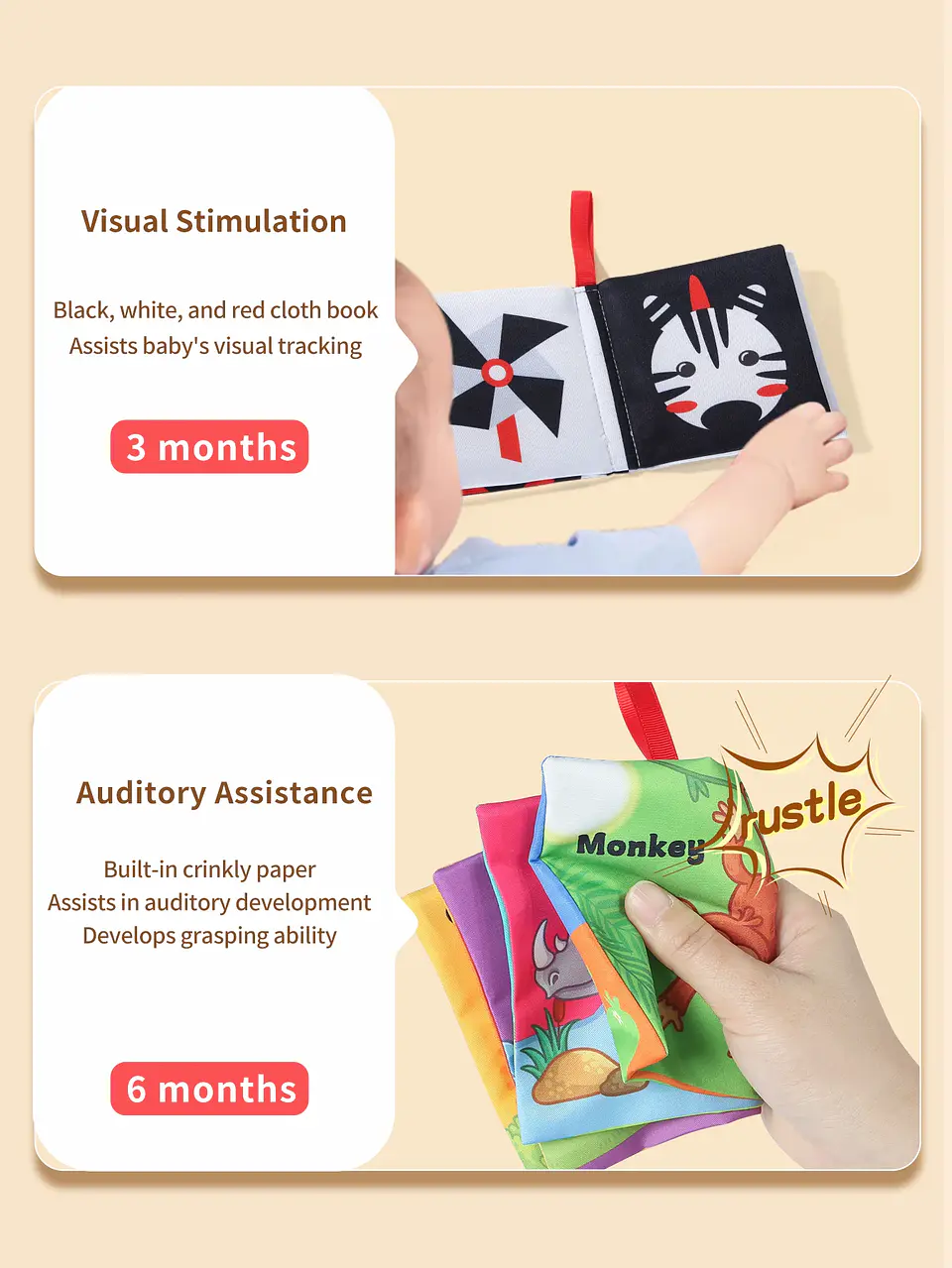 Montessori Preschool Cloth Book - Early Education Interactive Learning Toy - Anti-tear Washable - Perfect Gift for 0-3-year-old 3