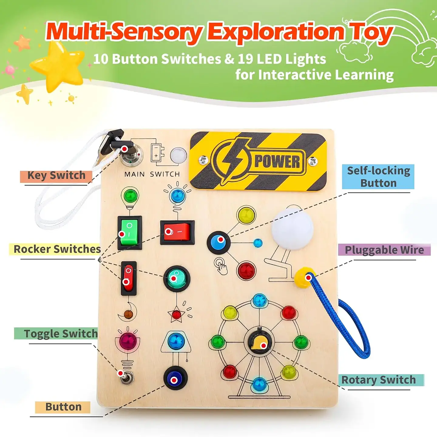Montessori Busy Board With Switch Control Wooden Toddler Toys Sensory Travel Activities Toys For Kids Puzzle Early Learning Toys 3