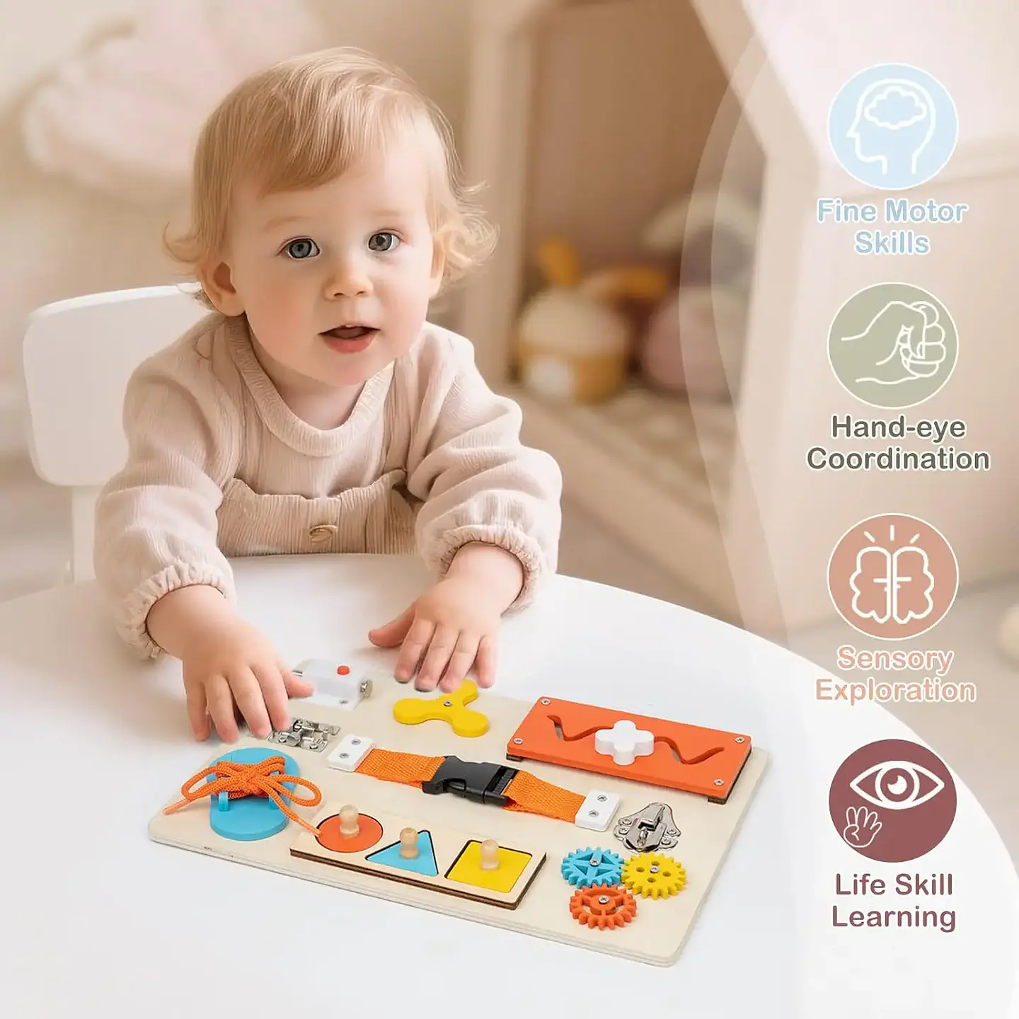 Montessori Busy Board for Toddlers Wooden Activity Sensory Board for Fine Motor Skills Travel Educational Learning  Toys for Kid 3
