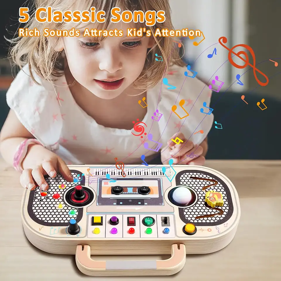 Montessori Busy Board With Switch Control Wooden Toddler Toys Sensory Travel Activities Toys For Kids Puzzle Early Learning Toys 6