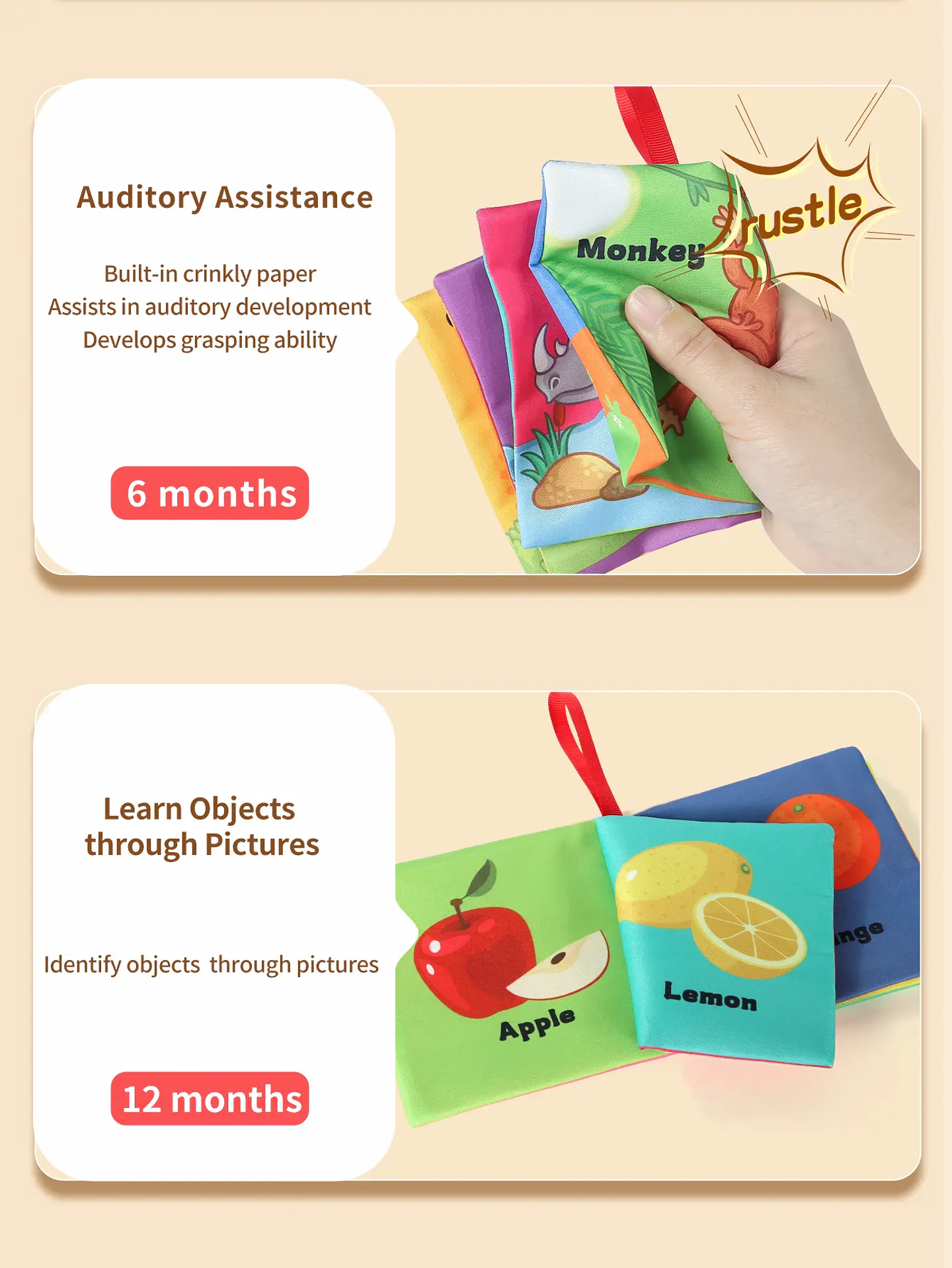 Montessori Preschool Cloth Book - Early Education Interactive Learning Toy - Anti-tear Washable - Perfect Gift for 0-3-year-old 6