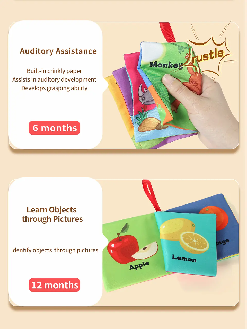 Montessori Preschool Cloth Book - Early Education Interactive Learning Toy - Anti-tear Washable - Perfect Gift for 0-3-year-old 6