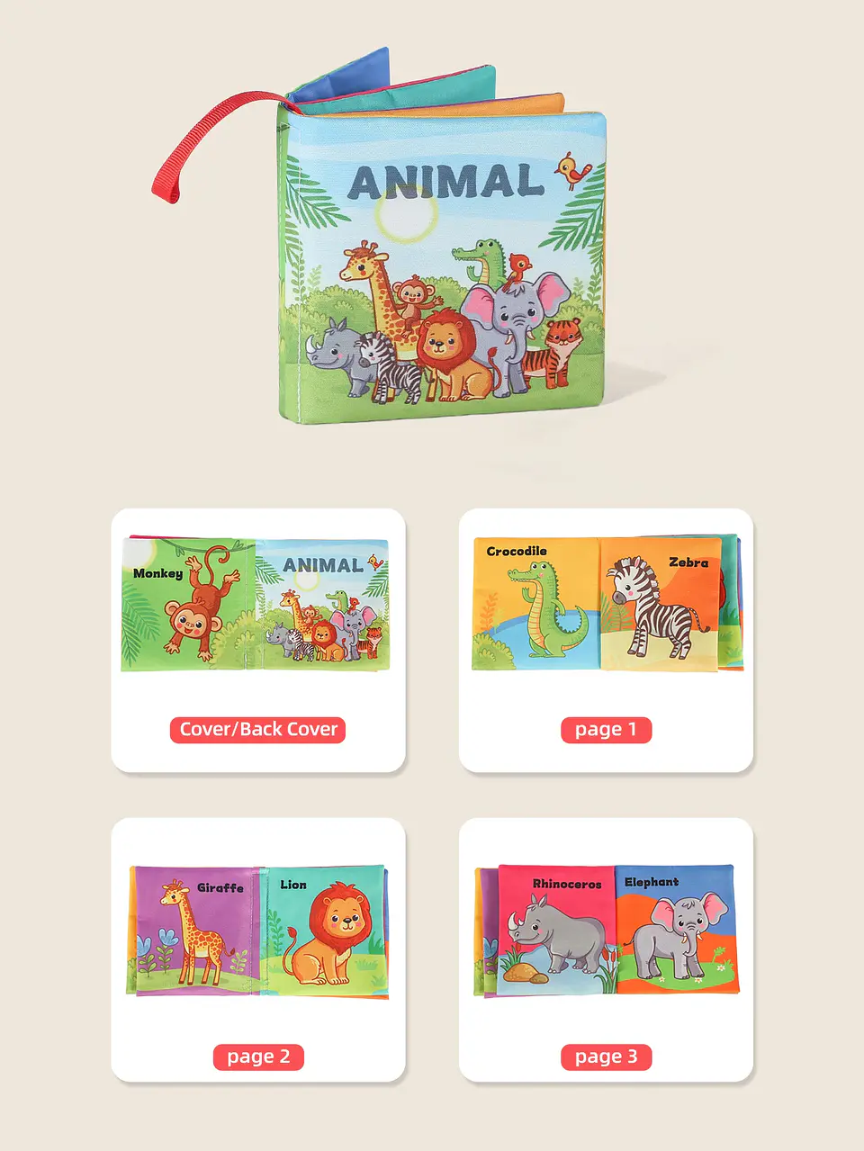 Montessori Preschool Cloth Book - Early Education Interactive Learning Toy - Anti-tear Washable - Perfect Gift for 0-3-year-old 7