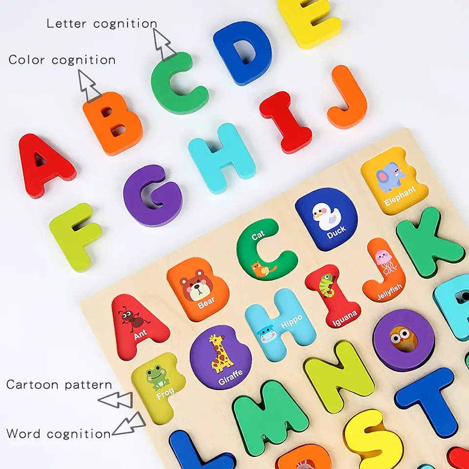 Montessori Wooden Puzzle for Children - Alphabetic Arithmetic Number Geometric Shapes Educational Game Toy for Preschool Learnin 3