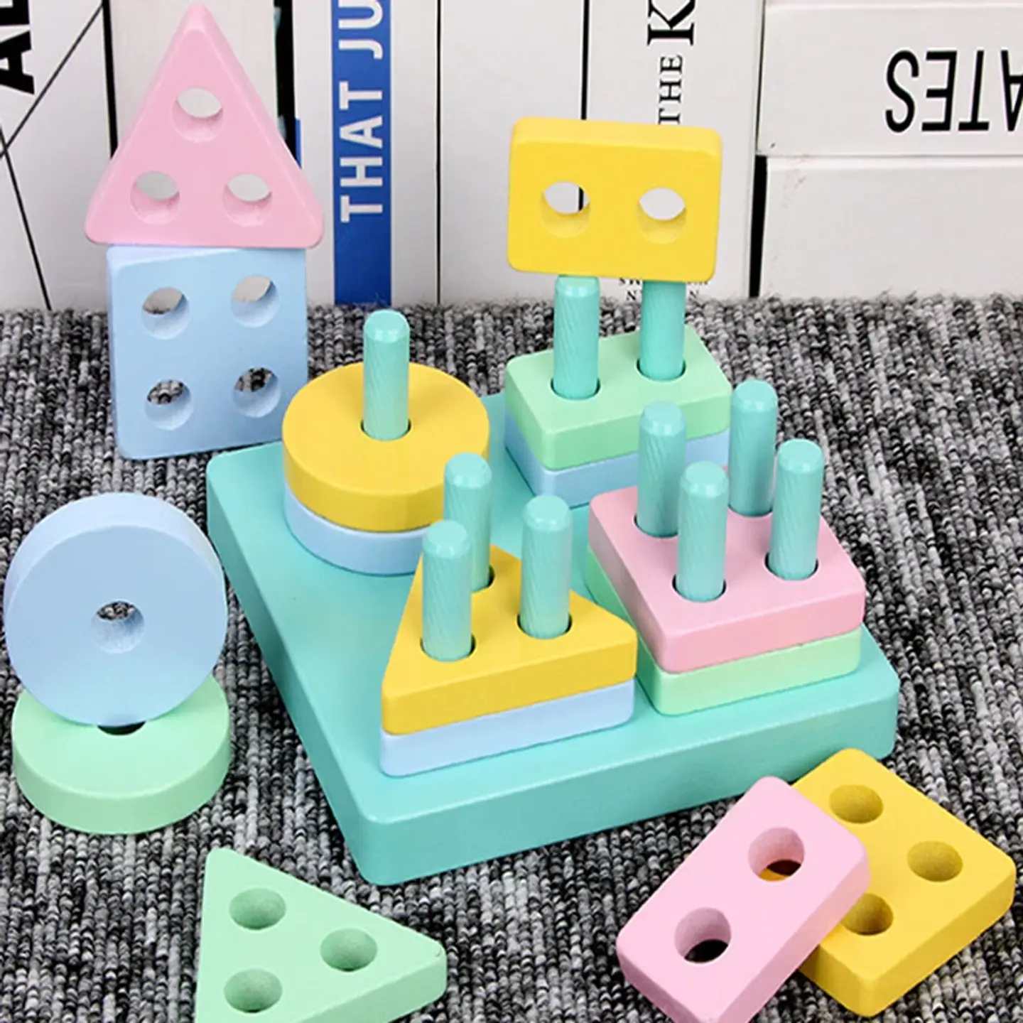Montessori Toy Wooden Building Blocks Early Learning Educational Toys Color Shape Match Kids Puzzle Toys For Children Boys Girls 4