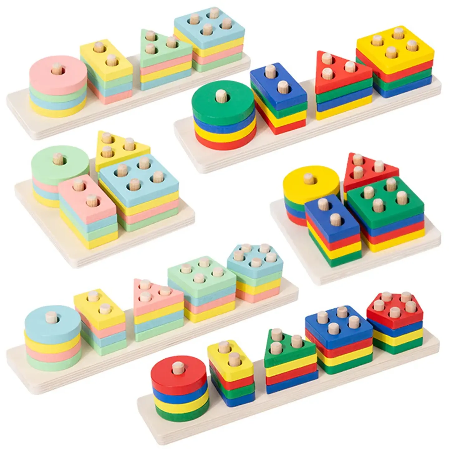 Montessori Toy Wooden Building Blocks Early Learning Educational Toys Color Shape Match Kids Puzzle Toys For Children Boys Girls 5