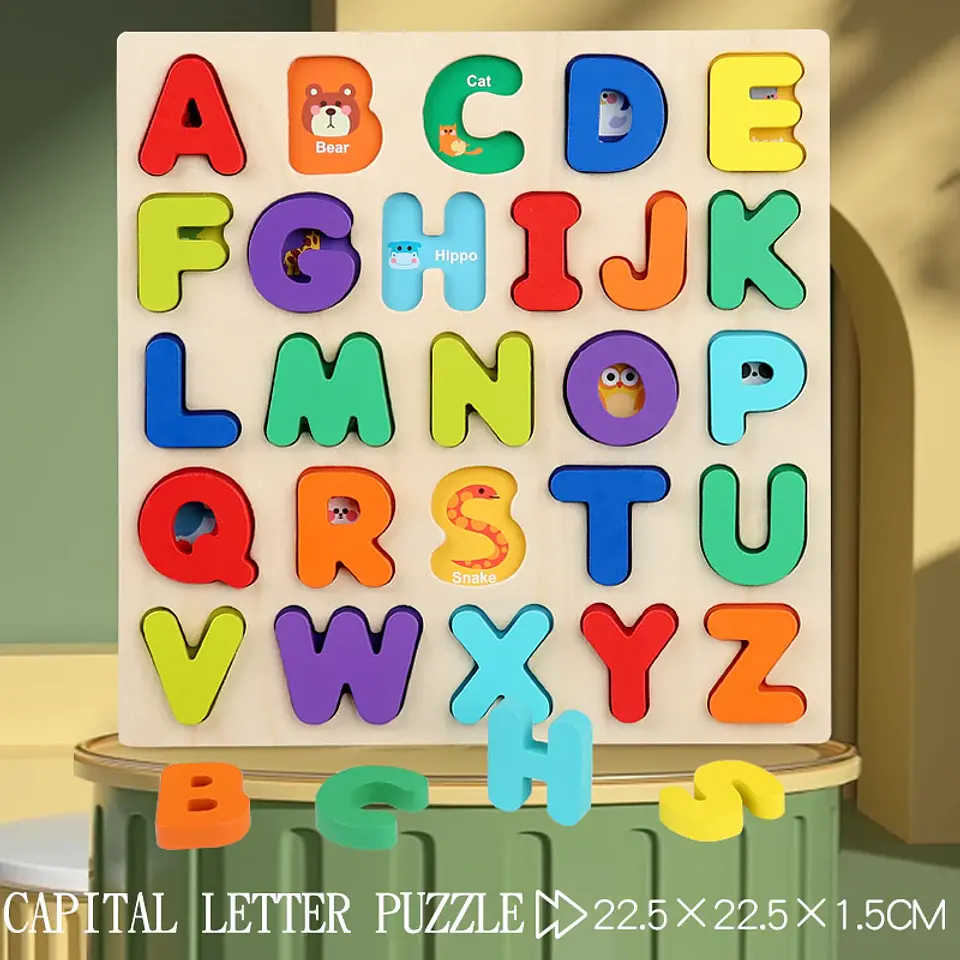 Montessori Wooden Puzzle for Children - Alphabetic Arithmetic Number Geometric Shapes Educational Game Toy for Preschool Learnin 8