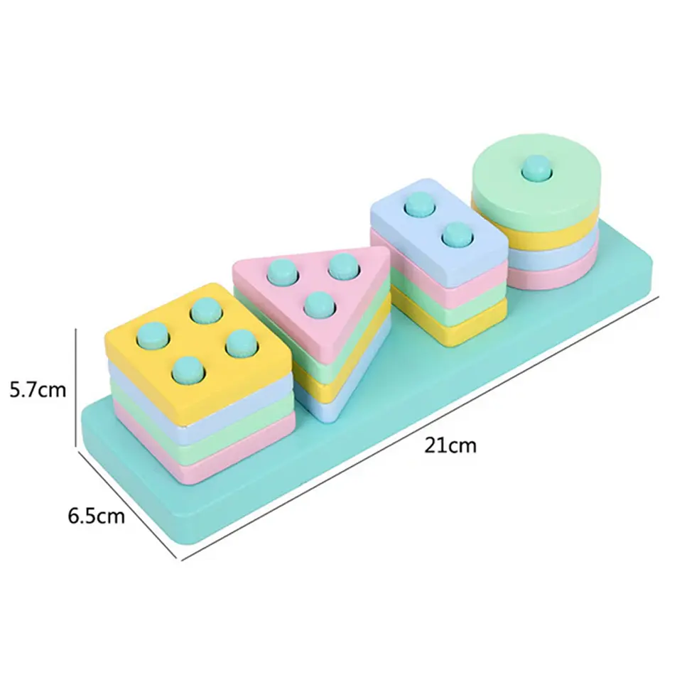 Montessori Toy Wooden Building Blocks Early Learning Educational Toys Color Shape Match Kids Puzzle Toys For Children Boys Girls 18
