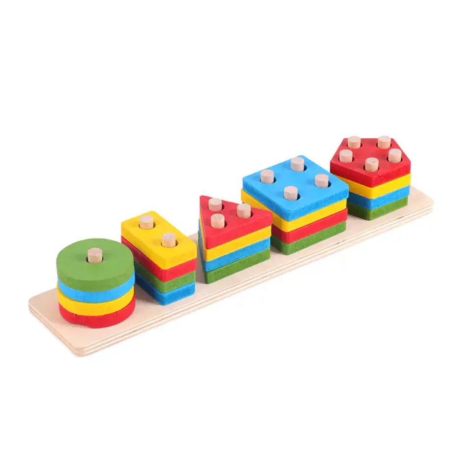 Montessori Toy Wooden Building Blocks Early Learning Educational Toys Color Shape Match Kids Puzzle Toys For Children Boys Girls 24