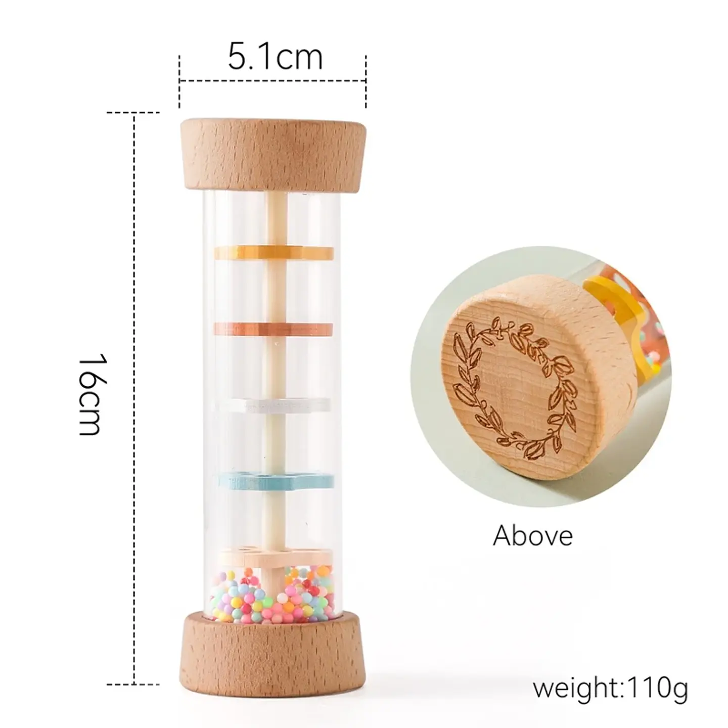 Montessori Wooden Rain Stick Rattle Sensory Musical Toy for Babies 3