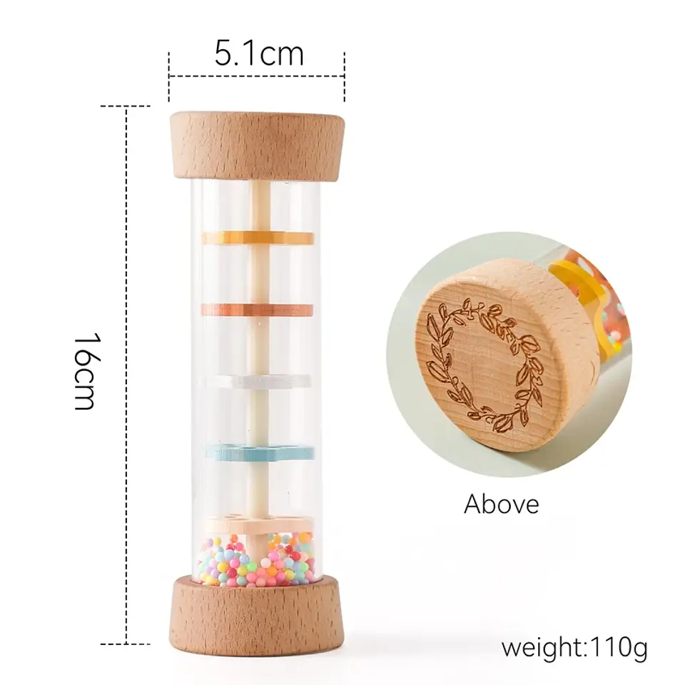 Montessori Wooden Rain Stick Rattle Sensory Musical Toy for Babies 3