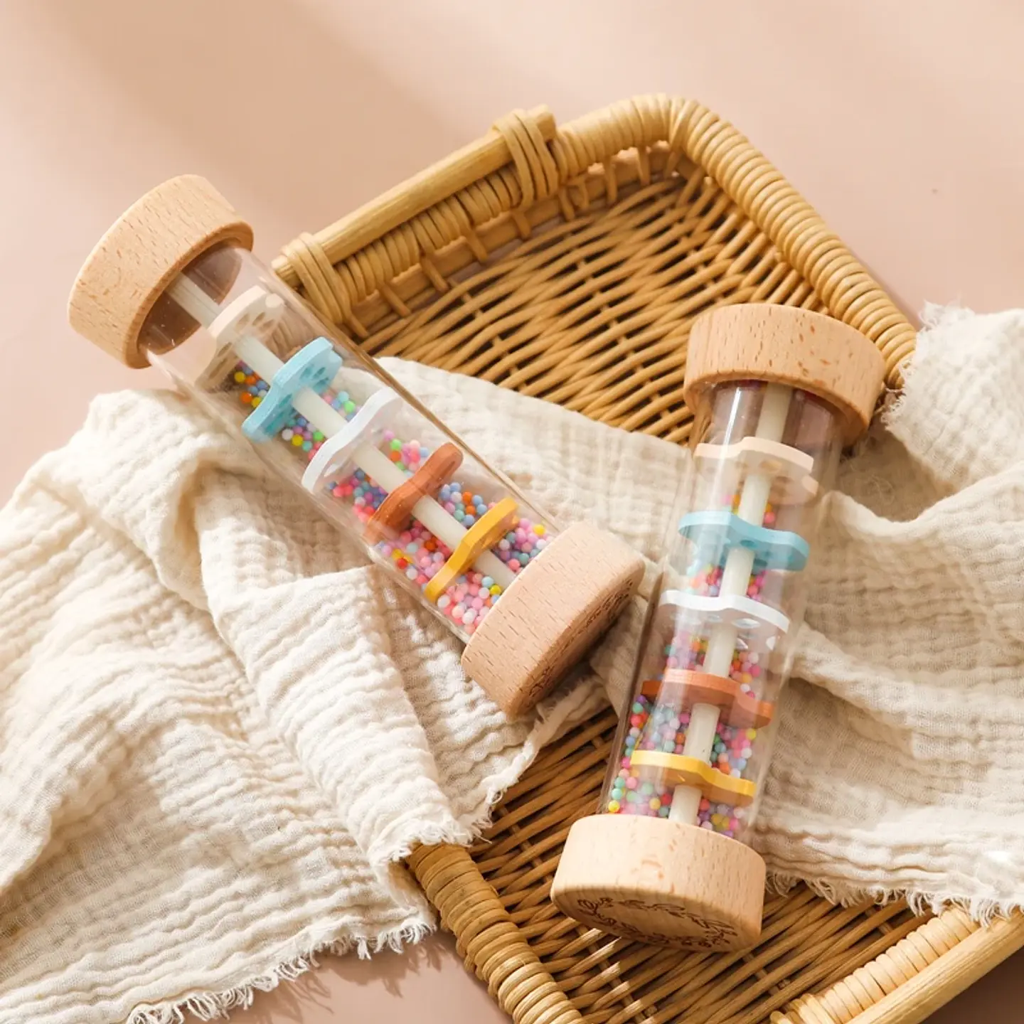 Montessori Wooden Rain Stick Rattle Sensory Musical Toy for Babies 4