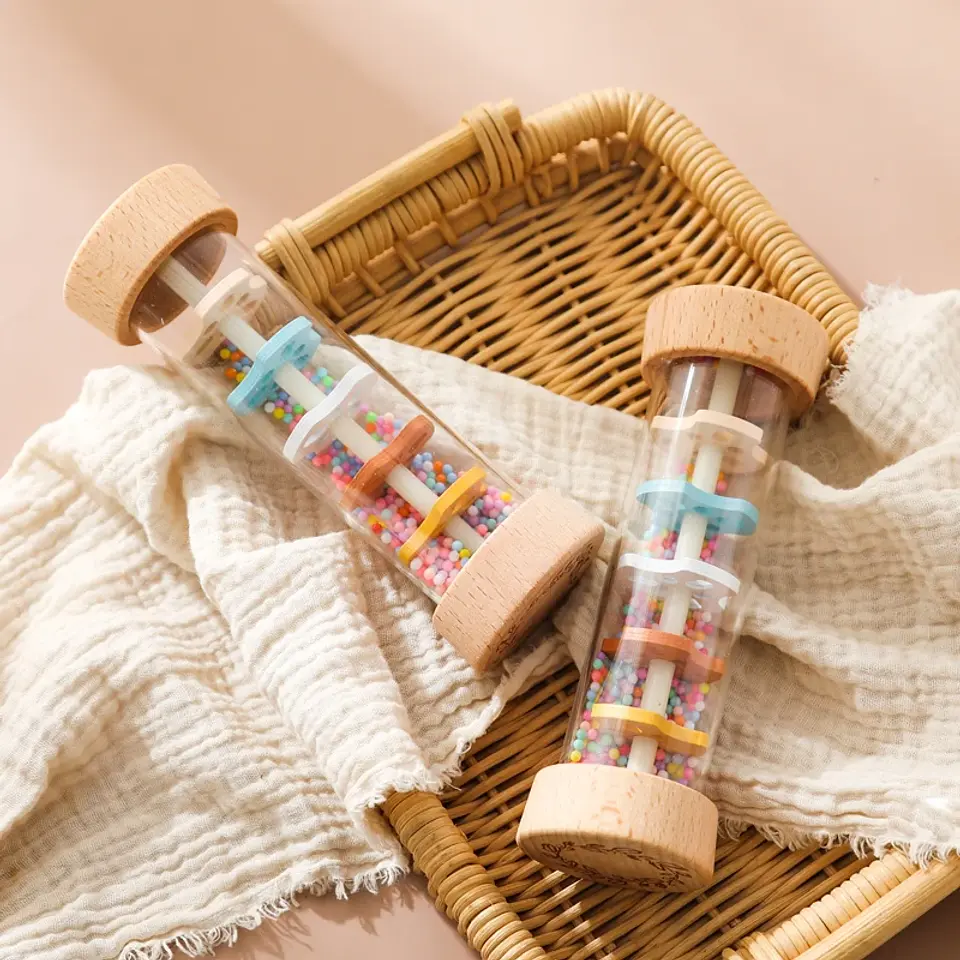 Montessori Wooden Rain Stick Rattle Sensory Musical Toy for Babies 4