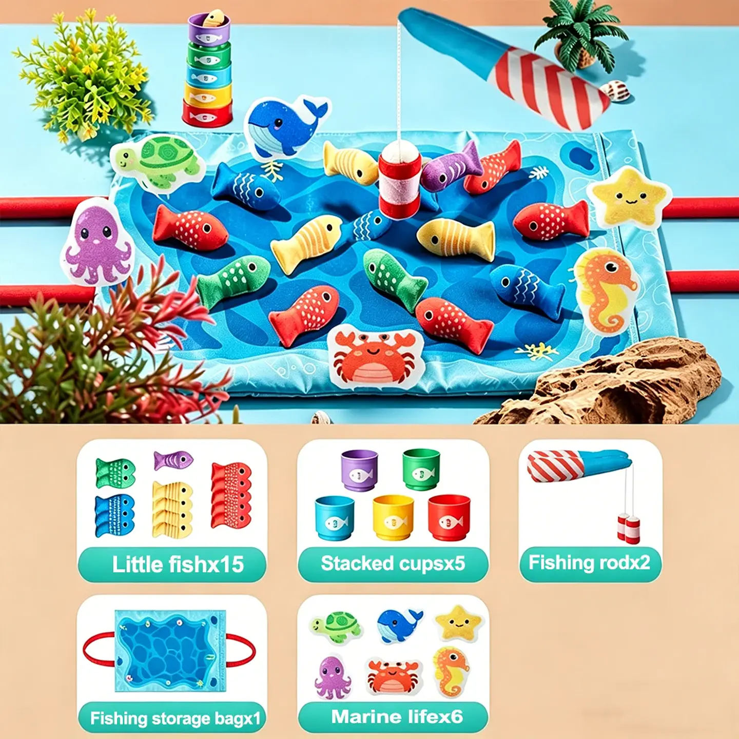 Fabric Fishing Game for Kids Ocean Learning Toy for Fine Motor Skills 6