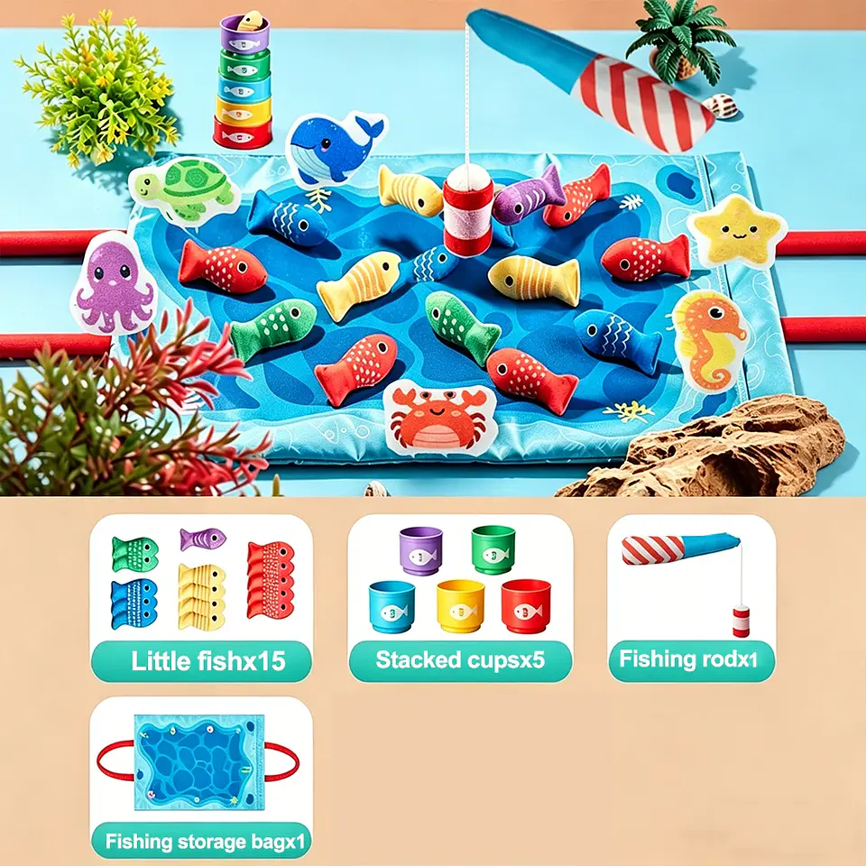 Fabric Fishing Game for Kids Ocean Learning Toy for Fine Motor Skills 8