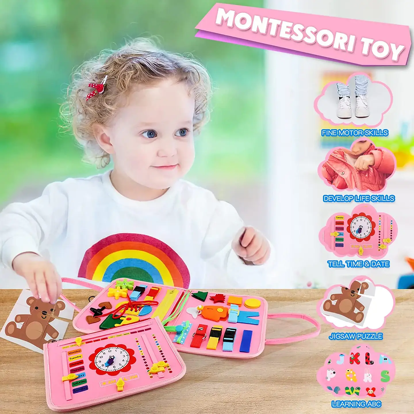 Toddler Busy Board  7 in 1 Preschool Learning Activity Book 18