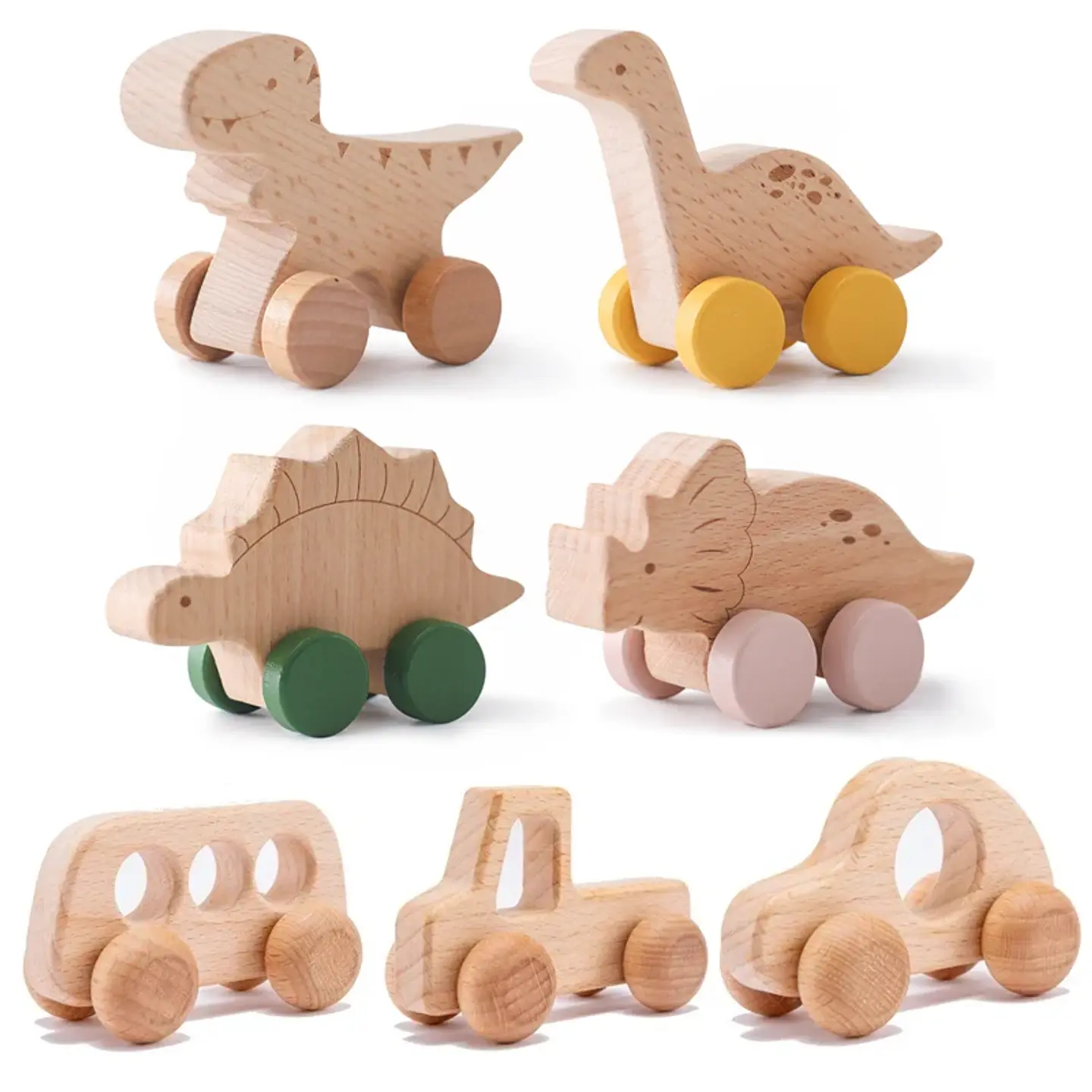 Wooden Dinosaur Teether Car Natural Baby Sensory Toy for Toddlers 1