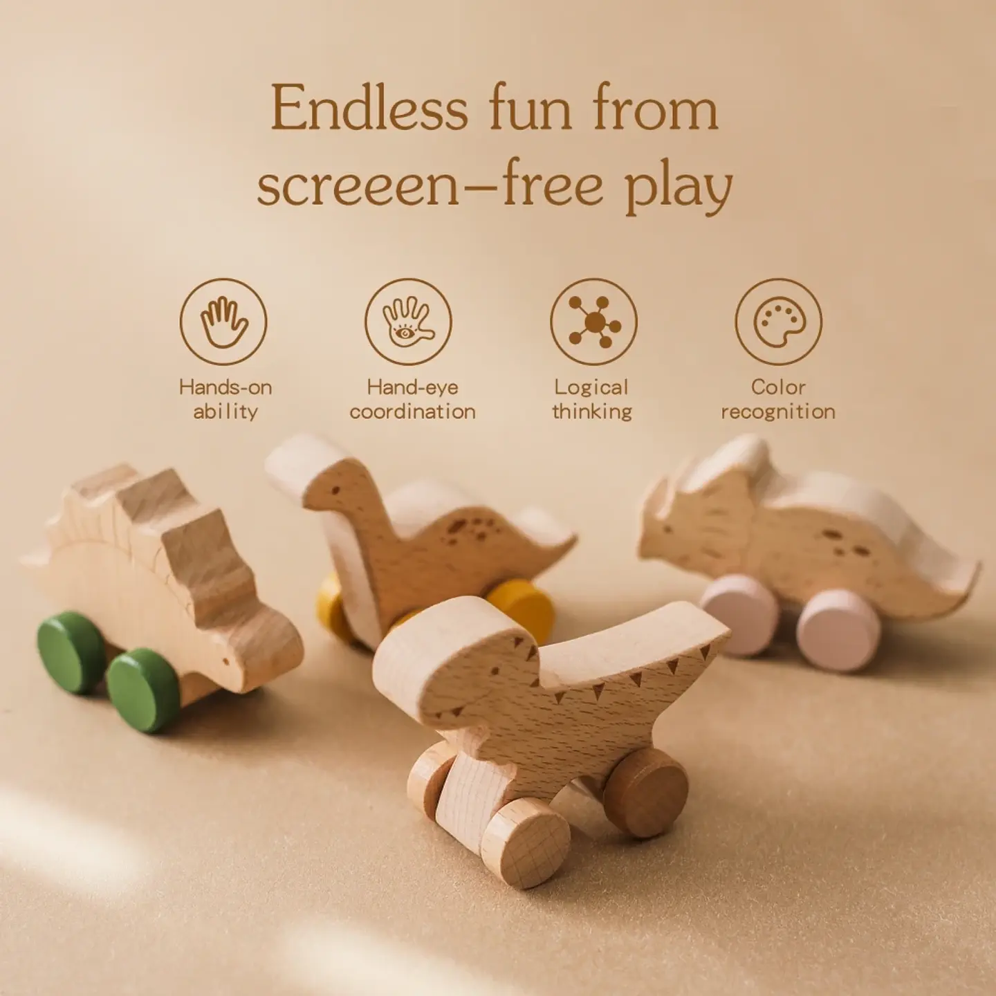 Wooden Dinosaur Teether Car Natural Baby Sensory Toy for Toddlers 5