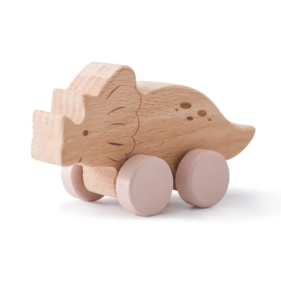 Wooden Dinosaur Teether Car Natural Baby Sensory Toy for Toddlers 10