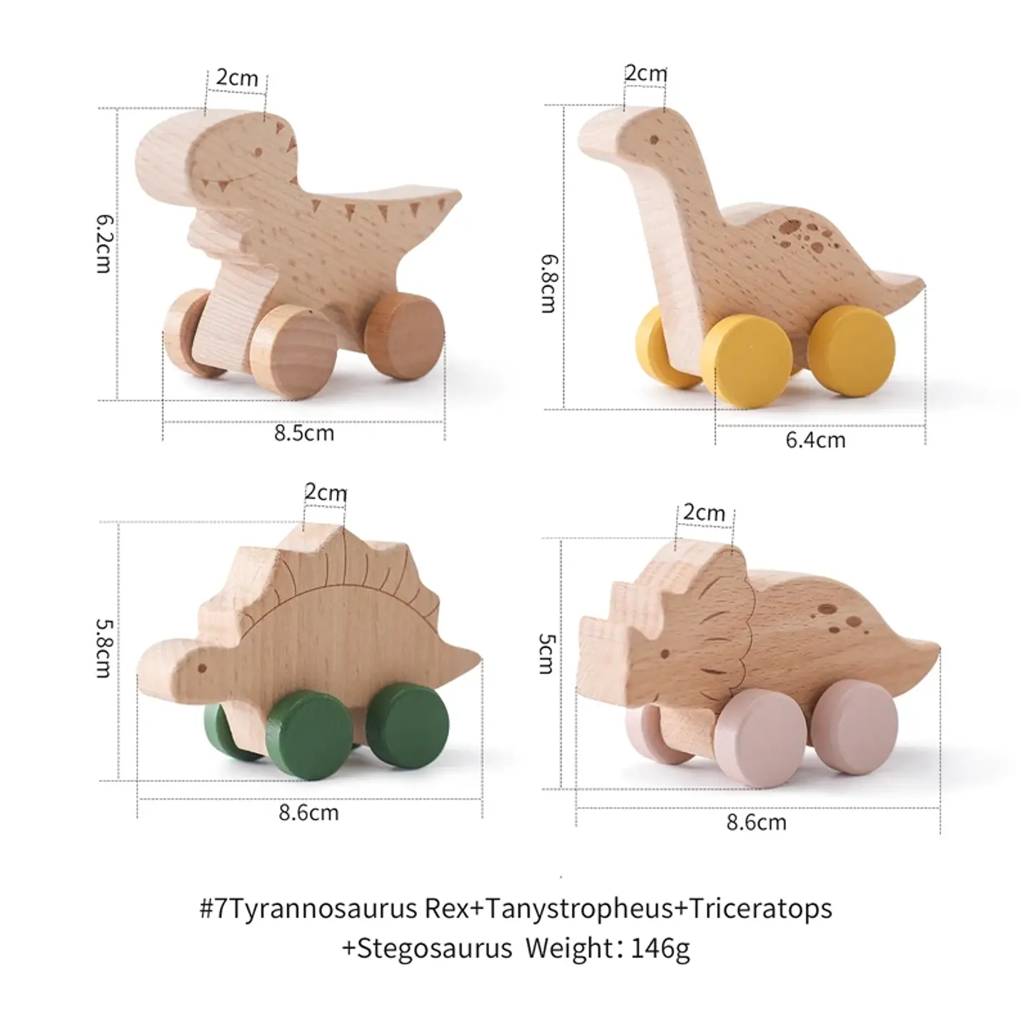 Wooden Dinosaur Teether Car Natural Baby Sensory Toy for Toddlers 15