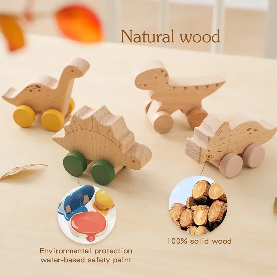 Wooden Dinosaur Teether Car Natural Baby Sensory Toy for Toddlers 16