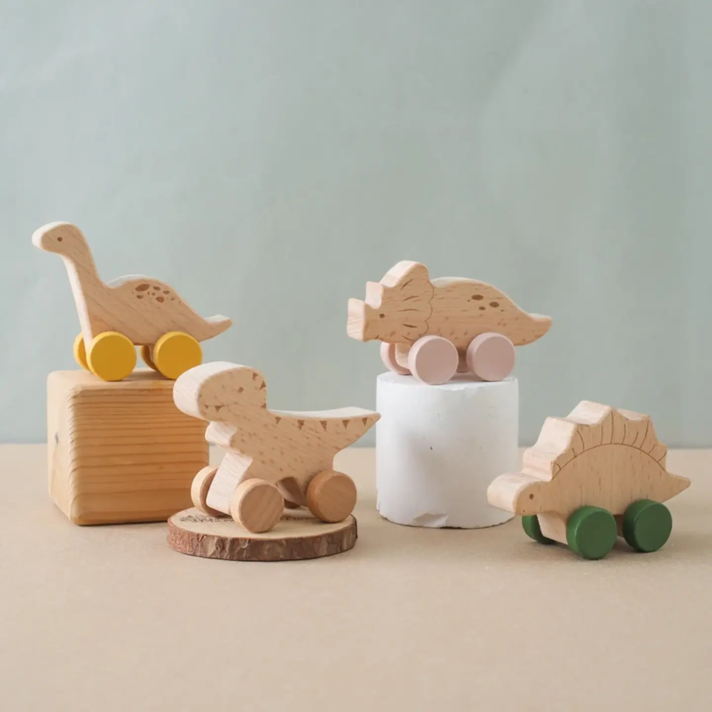 Wooden Dinosaur Teether Car Natural Baby Sensory Toy for Toddlers 18
