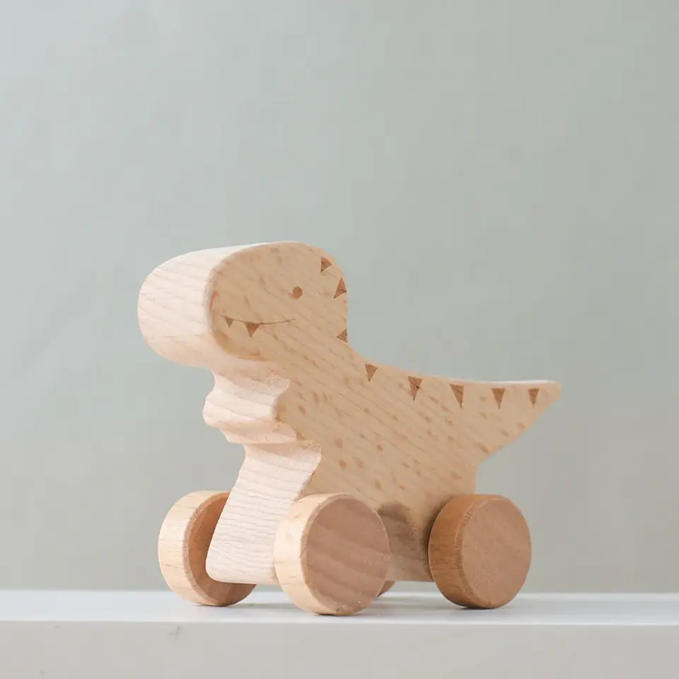 Wooden Dinosaur Teether Car Natural Baby Sensory Toy for Toddlers 19