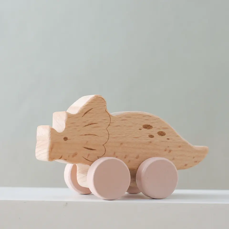 Wooden Dinosaur Teether Car Natural Baby Sensory Toy for Toddlers 22