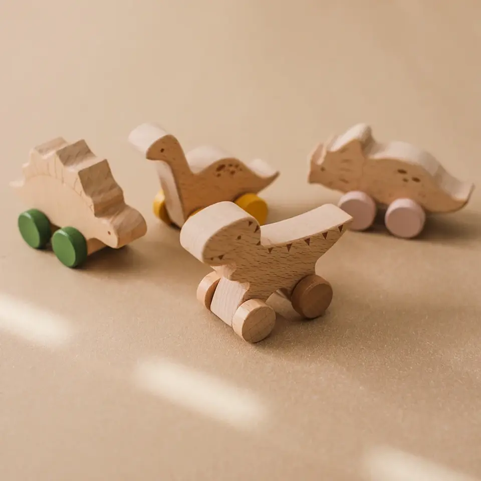 Wooden Dinosaur Teether Car Natural Baby Sensory Toy for Toddlers 23