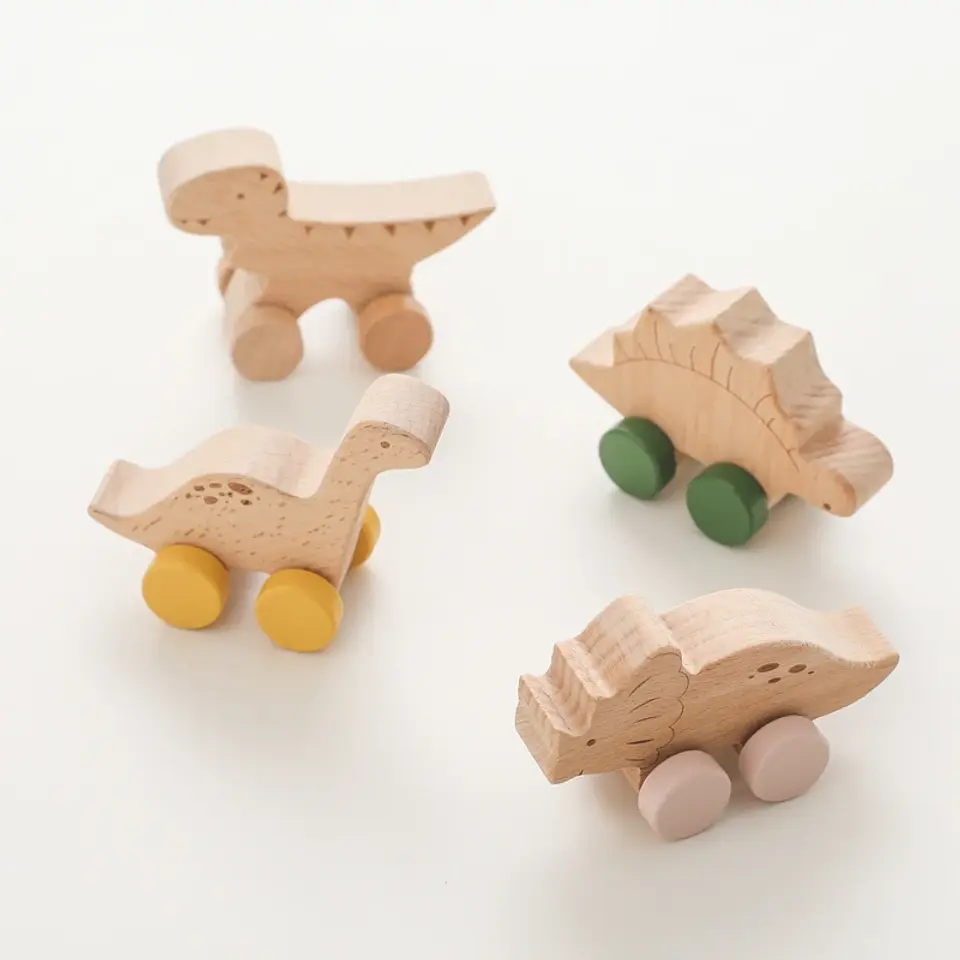 Wooden Dinosaur Teether Car Natural Baby Sensory Toy for Toddlers 24