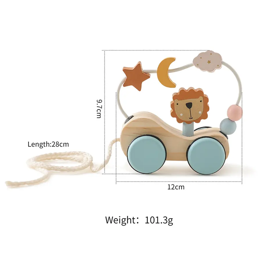 Wooden Tractor Pull Along Toy Stacking Blocks Learning Wagon for Toddlers 5