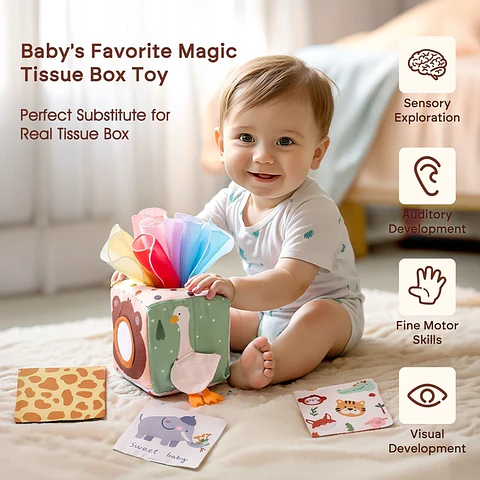 Baby Sensory Tissue Box Toy  Soft Learning Activity Toy for Infants