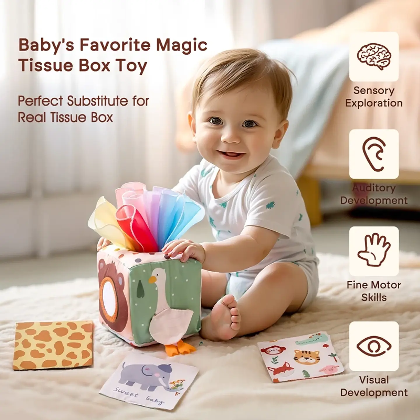 Baby Sensory Tissue Box Toy  Soft Learning Activity Toy for Infants 1