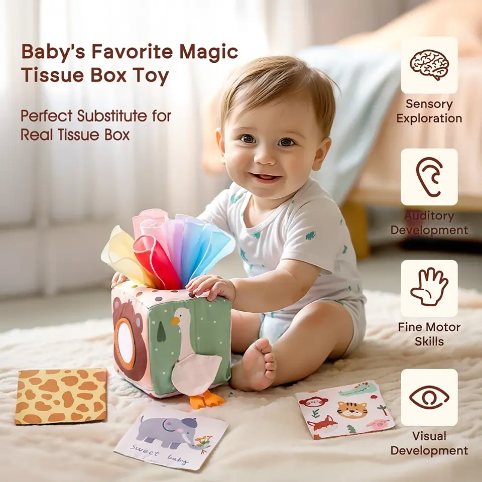 Baby Sensory Tissue Box Toy  Soft Learning Activity Toy for Infants 1