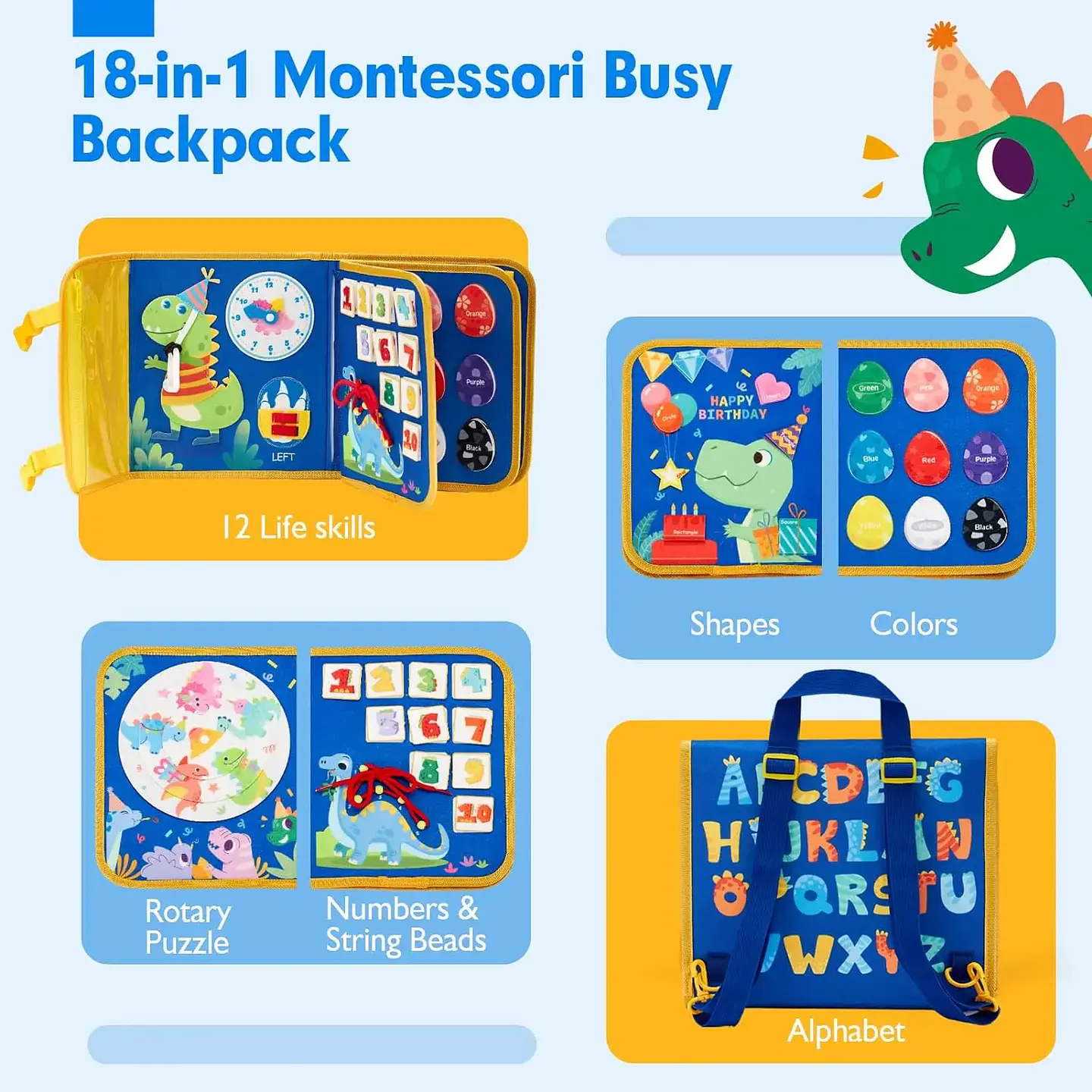 Toddler Busy Backpack 18 in 1 Learning Activity Board 4