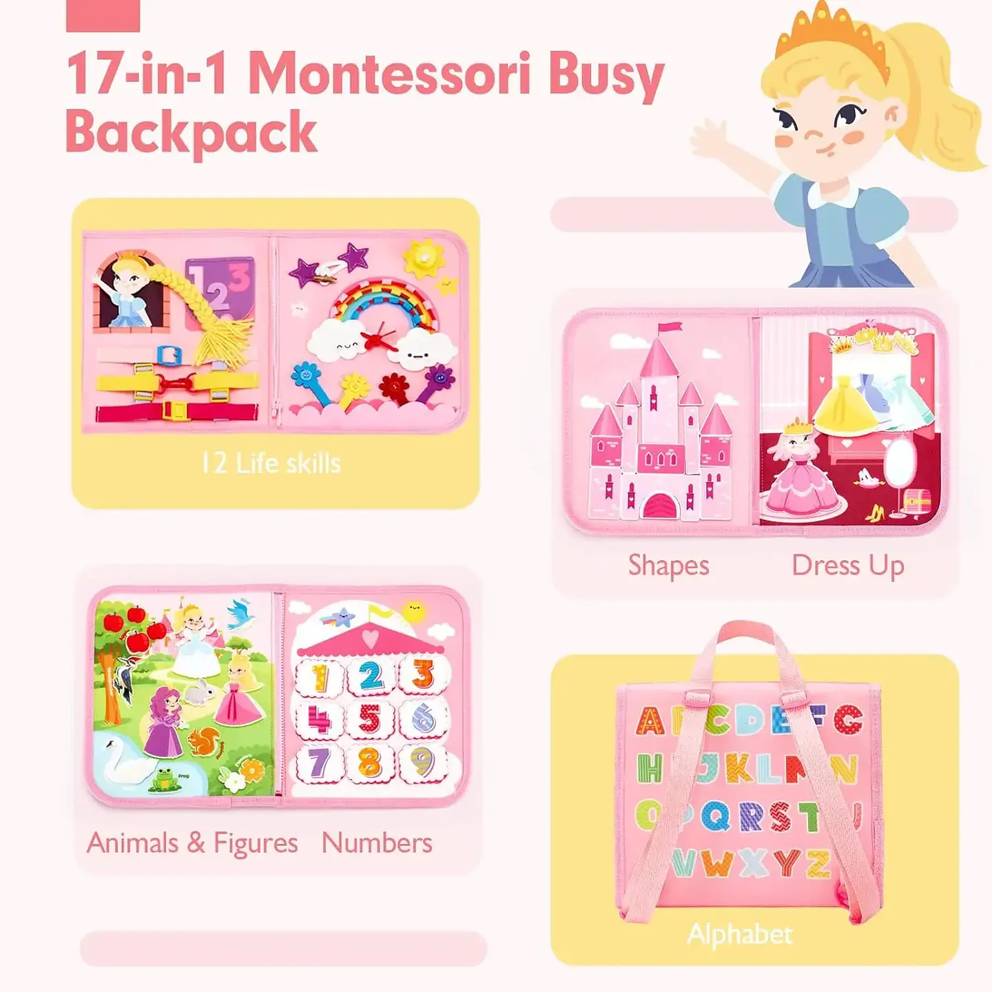 Toddler Busy Backpack 18 in 1 Learning Activity Board 5