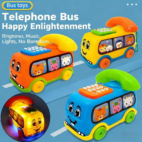 Kids Toy Telephone Bus Interactive Learning Phone Car for Toddlers