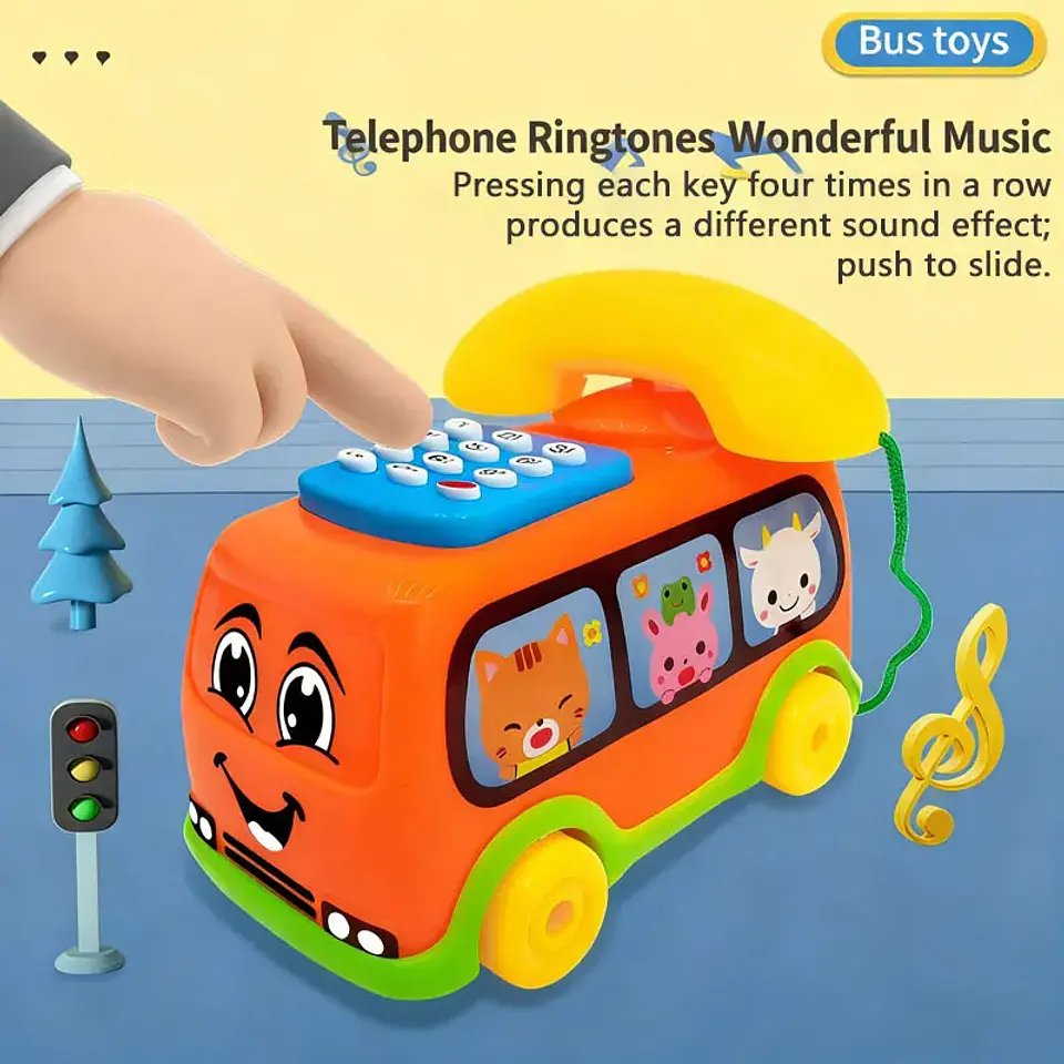 Kids Toy Telephone Bus Interactive Learning Phone Car for Toddlers 2