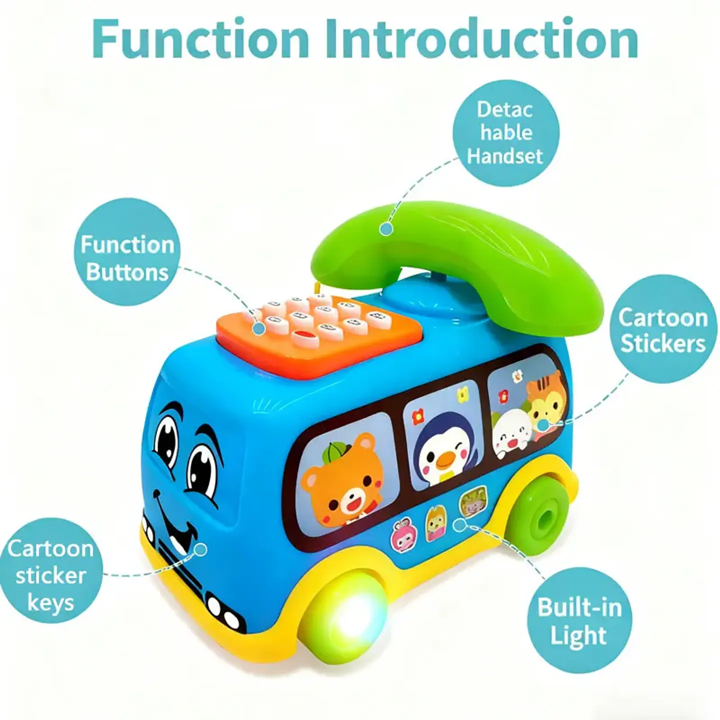 Kids Toy Telephone Bus Interactive Learning Phone Car for Toddlers 8