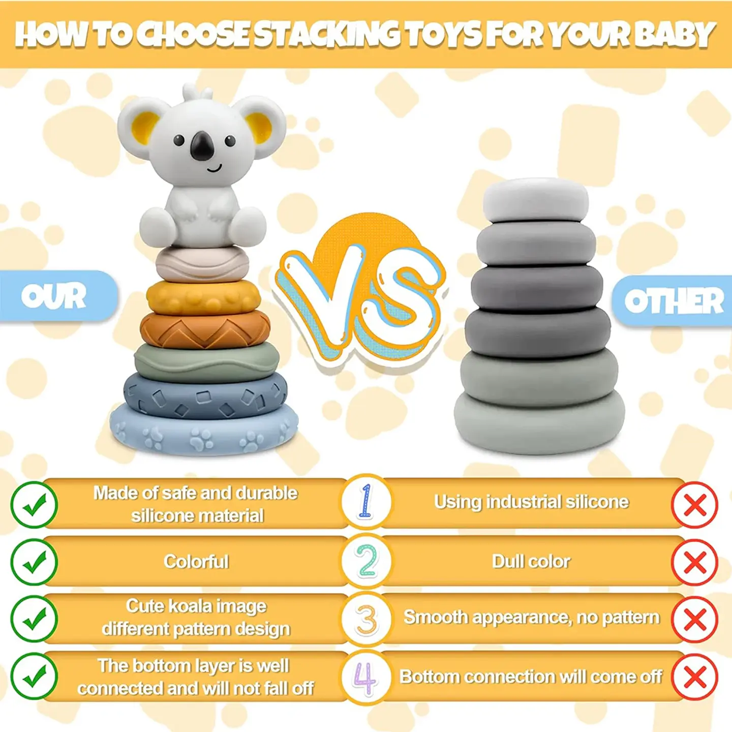 Koala Stacking Tower Wooden Fine Motor Learning Toy for Toddlers 4